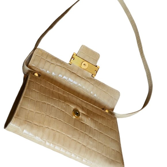 MADE IN ITALY Croc Embossed Ivory Patent Leather Clutch Crossbody - Picture 11 of 13